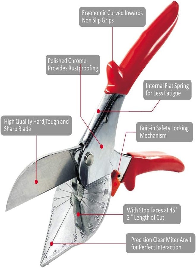 UPTODATETOOLS Multi Angle Miter Shear Cutter with 45 to 135 Degree Adjustable Angle Scissors for Accurate Angle Cutting of Plastic, Decorative Moldings,PVC,Tile Edges,Trim with 2PCS Spare Blades - Image 3